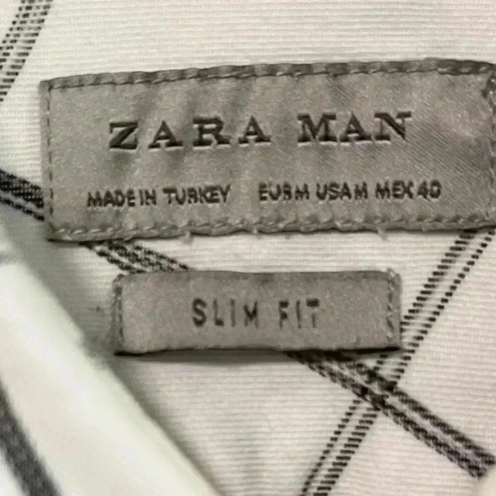 Zara Man Slim Fit White & Black Grid Plaid Button-Down Shirt Size M - Picture 4 of 8